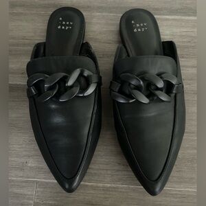 Black faux leather mule